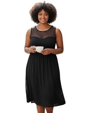 Torrid 18 Black Mesh Polka Dot lllusion Neckline Midi Dress Plus Size Cocktail